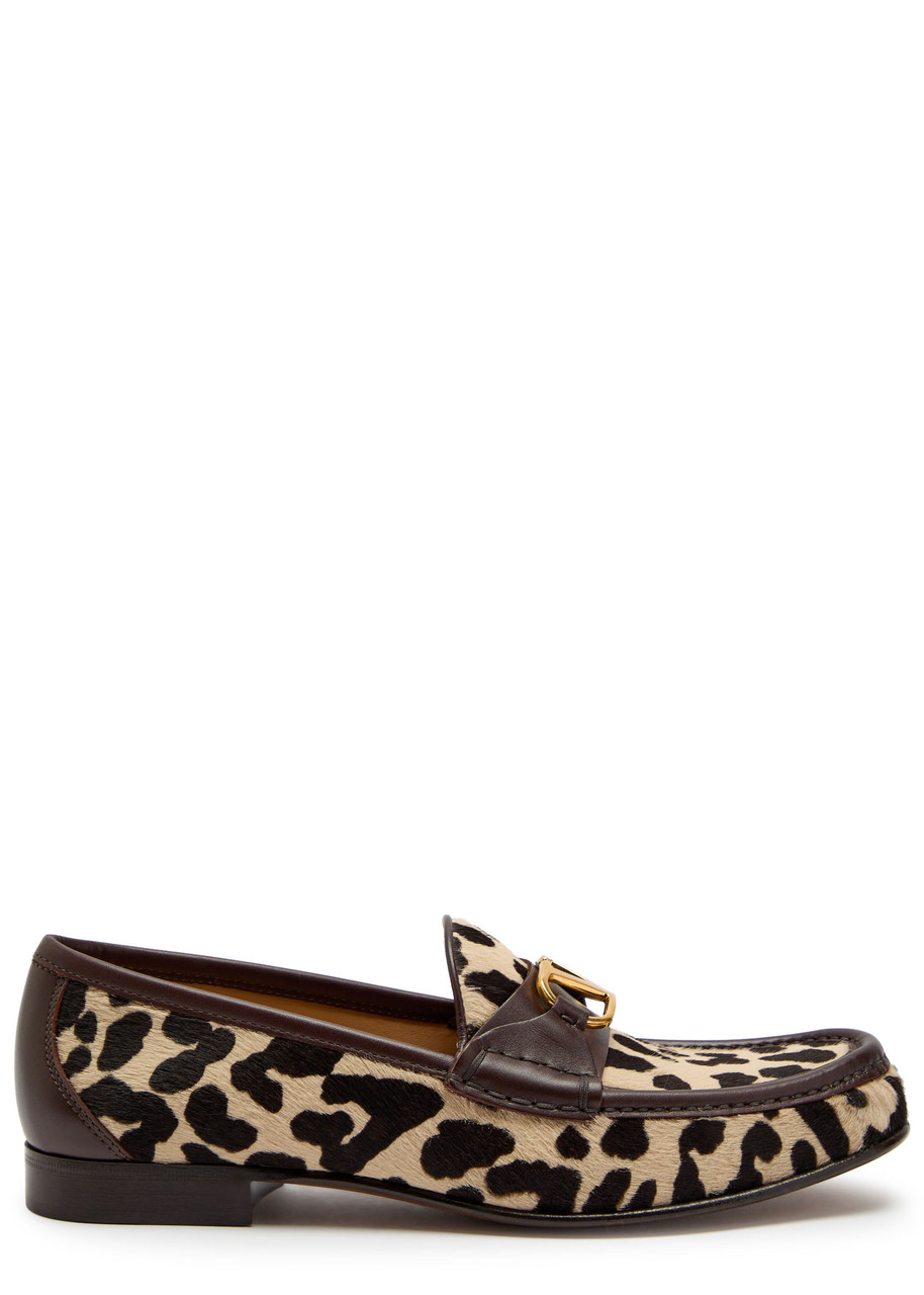 Valentino Vlogo Leopard-print Calf-hair Loafers In Brown