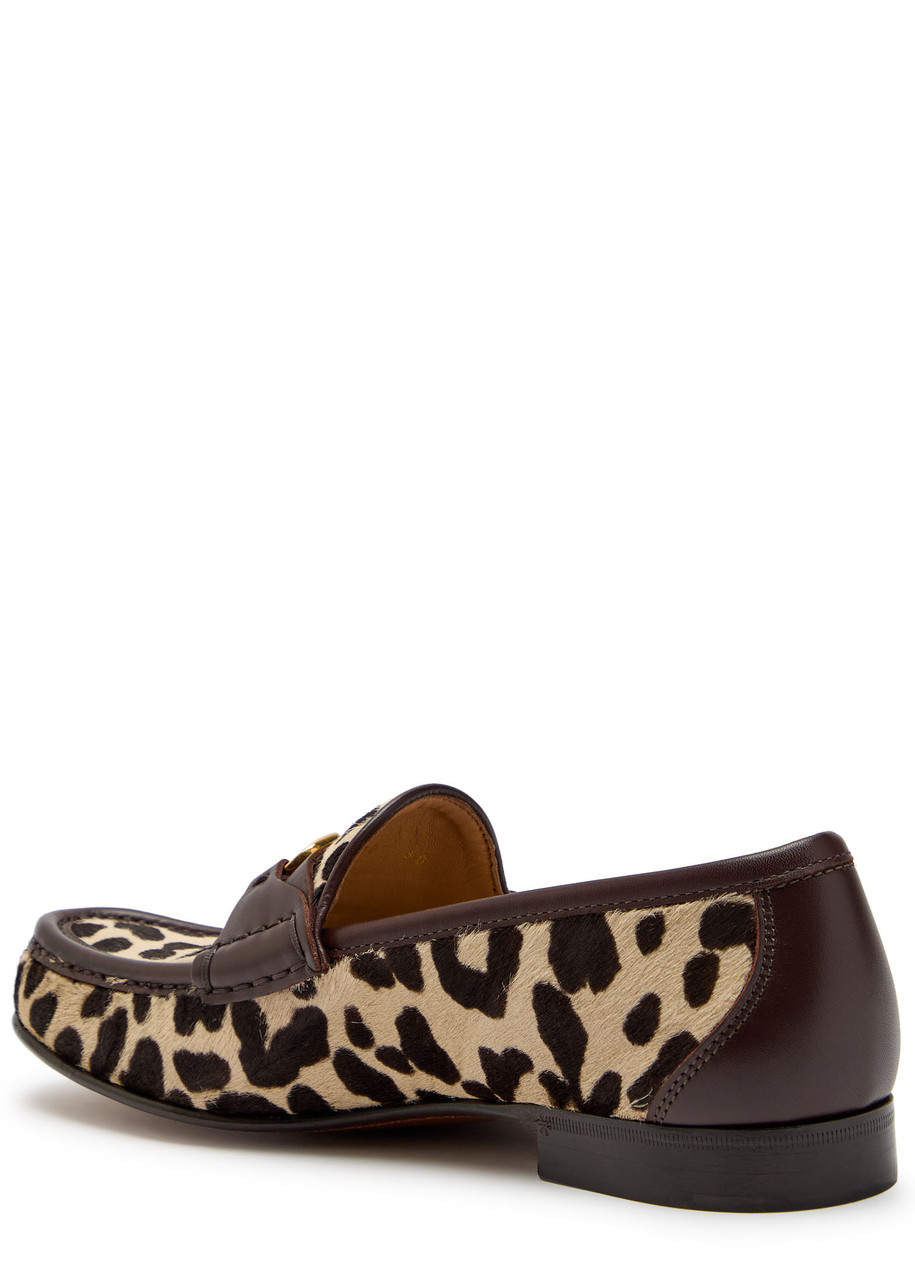Valentino Vlogo Leopard-print Calf-hair Loafers In Brown