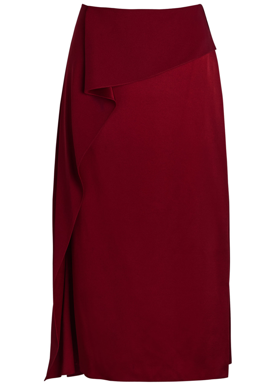 Erdem Draped Satin Midi Skirt In Red