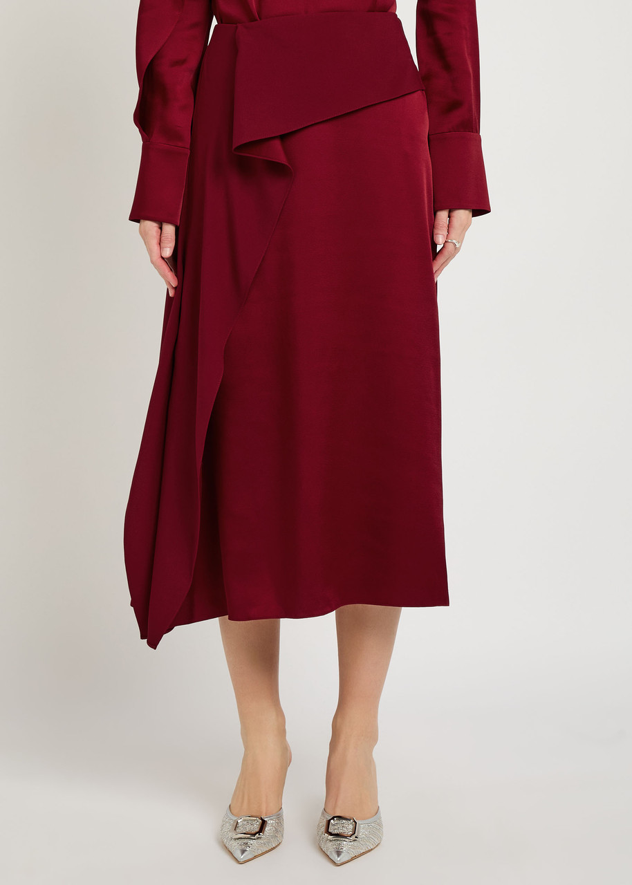 Erdem Draped Satin Midi Skirt In Red
