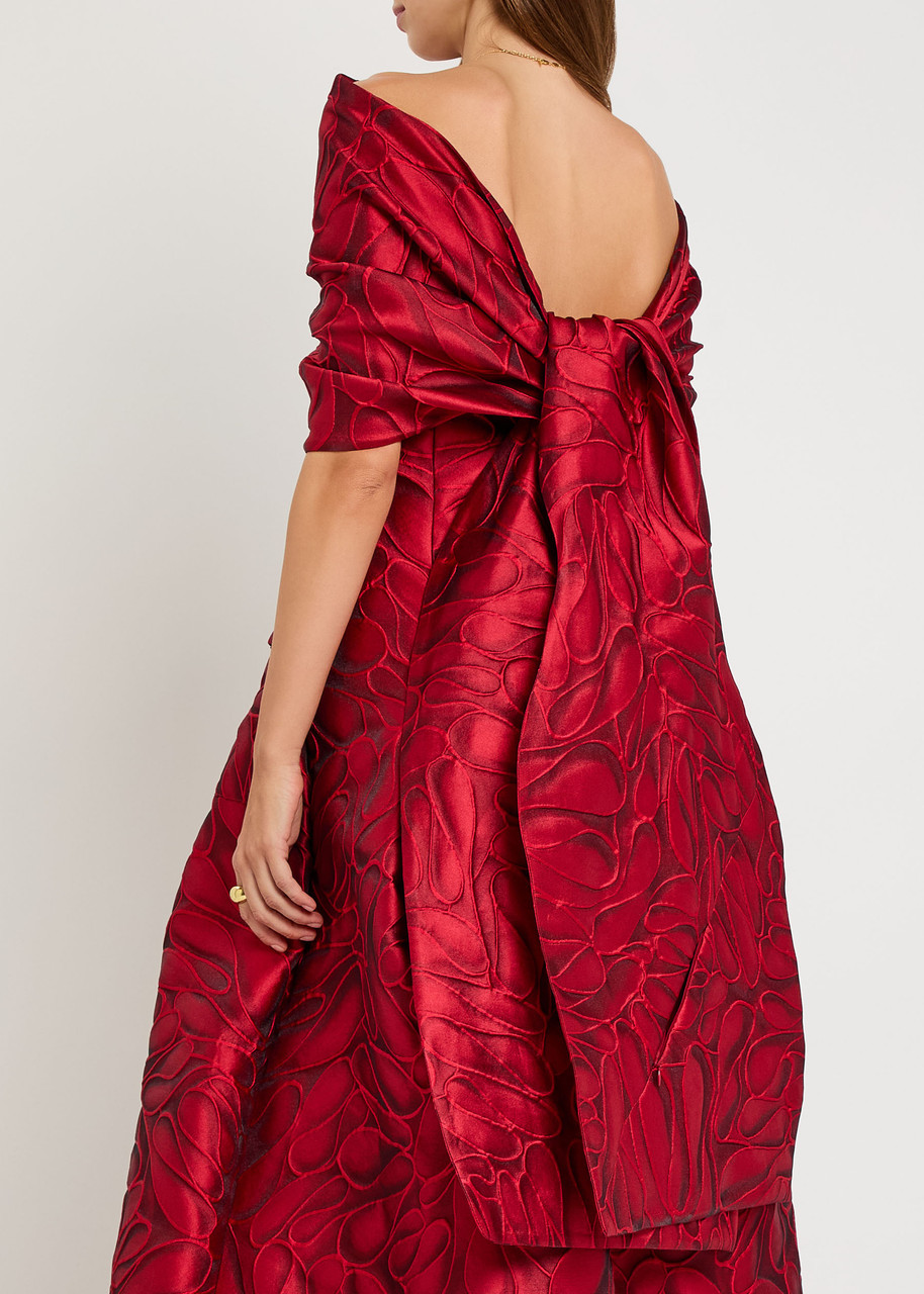  Talbot Runhof Patterned-jacquard Woven Stole - Red - One Size 