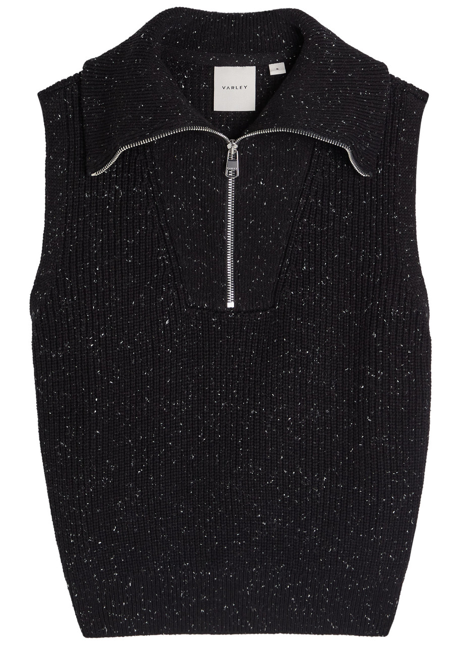 Varley Hally Half-zip Ribbed Cotton-blend Vest In Black