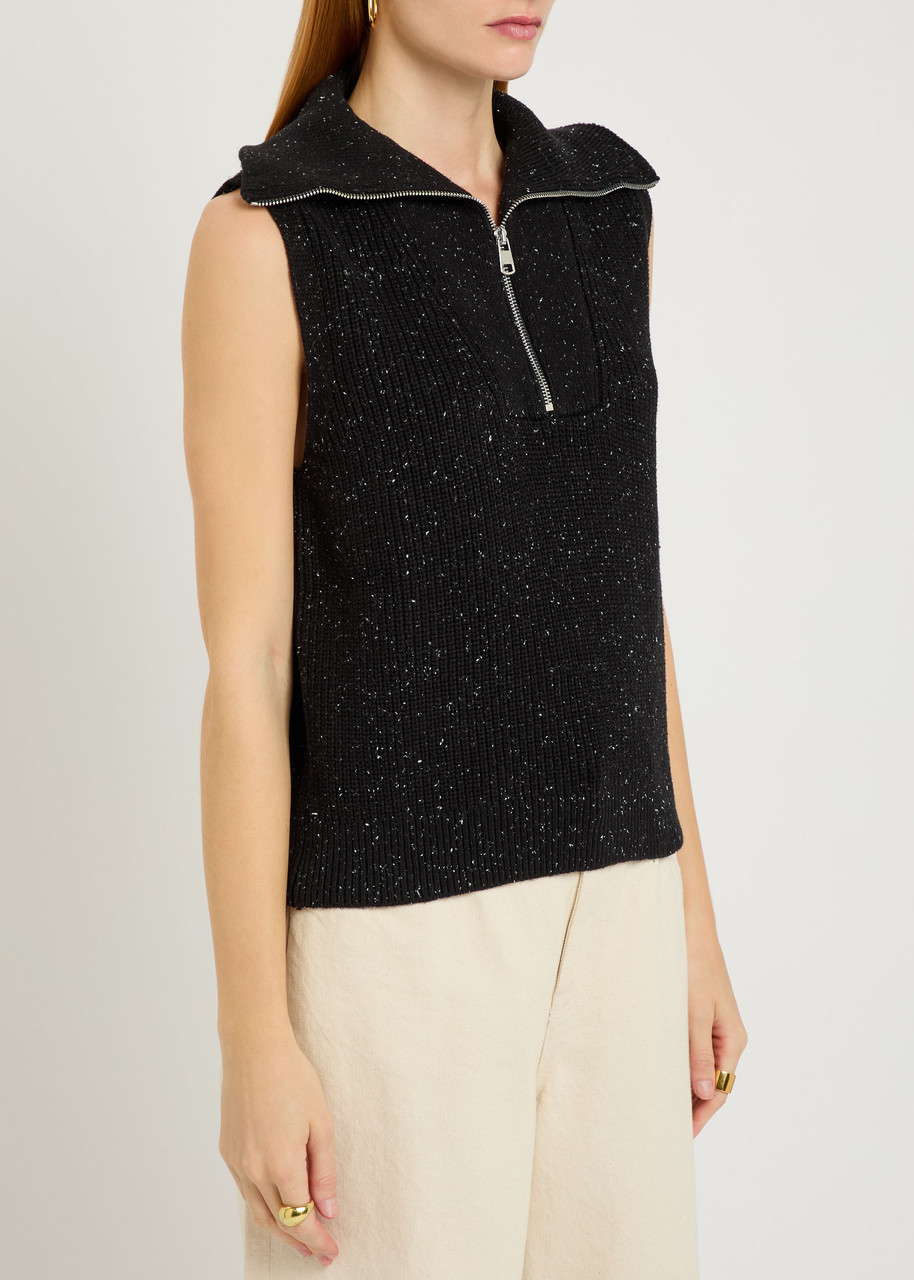 Varley Hally Half-zip Ribbed Cotton-blend Vest In Black
