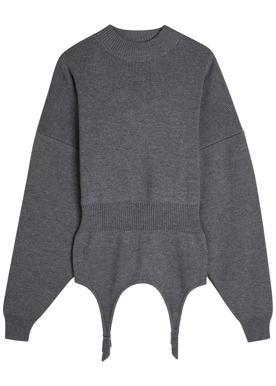 Jean Paul Gaultier Garter-embellished Wool Jumper In Gray