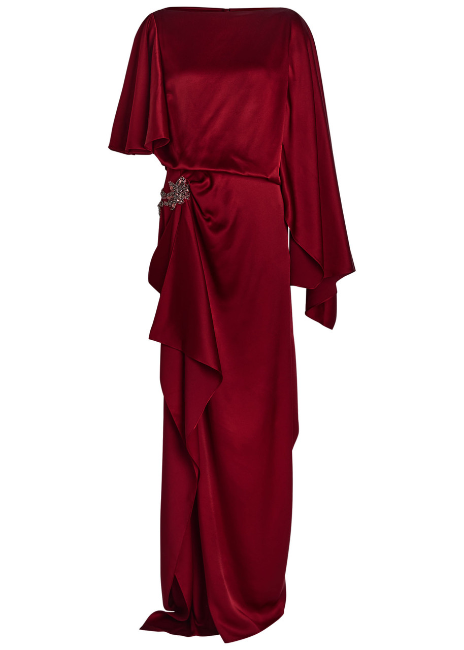 Erdem Draped Crystal-embellished Satin Gown In Red