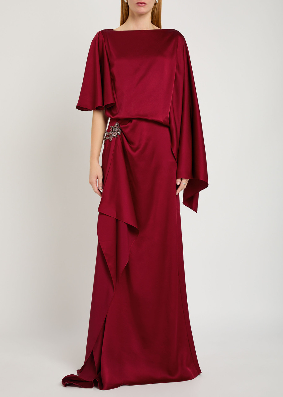 Erdem Draped Crystal-embellished Satin Gown In Red
