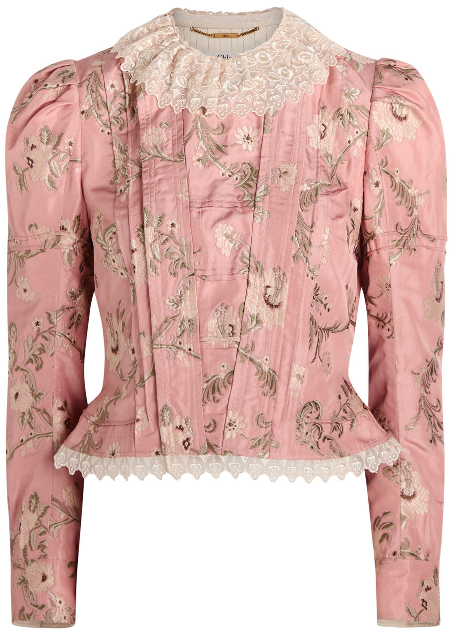 Chloé Baroque Silk-blend Taffeta Jacket With Floral Jacquard Women In Pink