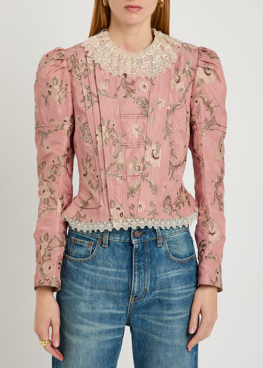 Chloé Baroque Silk-blend Taffeta Jacket With Floral Jacquard Women In Pink