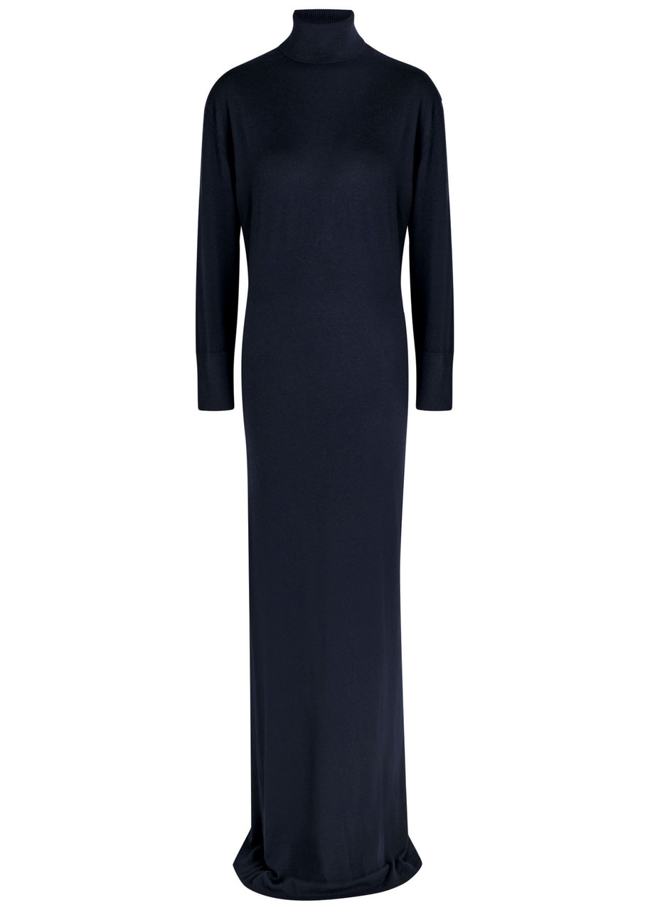 Armarium Merino Wool-blend Maxi Jumper Dress In Blue