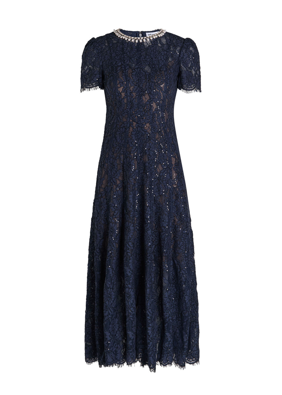 Self-portrait Sequin-embellished Lace Midi Dress - Navy - 4 (UK4 / Xxs)