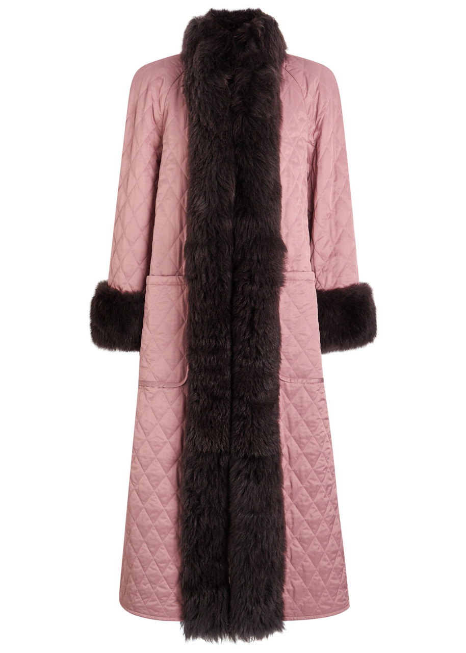 Chloé Chloe Quilted Shearling-trimmed Satin Coat In Pink