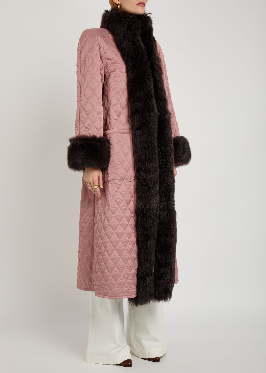 Chloé Chloe Quilted Shearling-trimmed Satin Coat In Pink