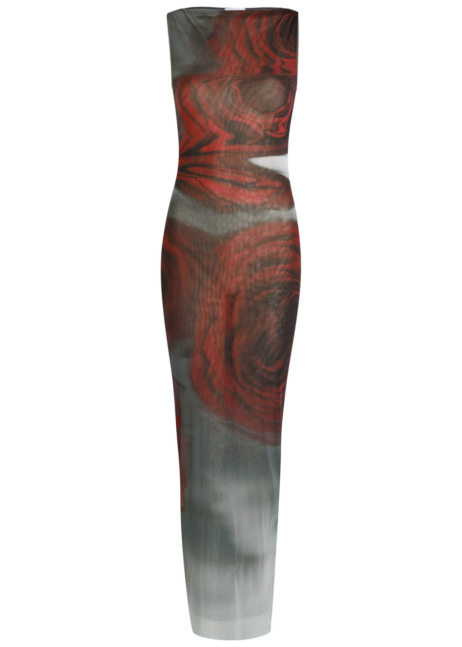 Jean Paul Gaultier Boat Neck Blurry Roses Printed Sleeveless Dress In Brown