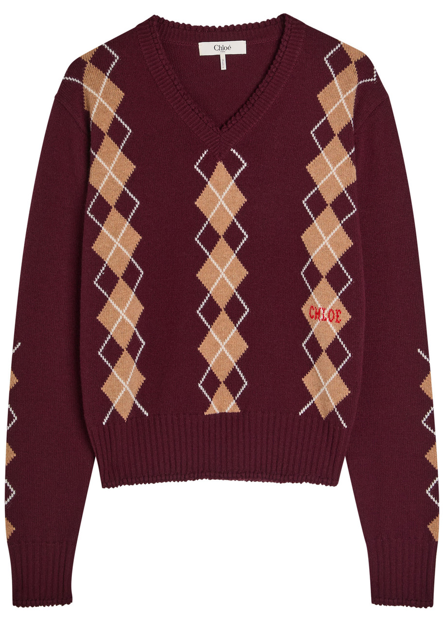 Chloé Chloe Argyle-intarsia Wool And Cashmere-blend Jumper In Multi