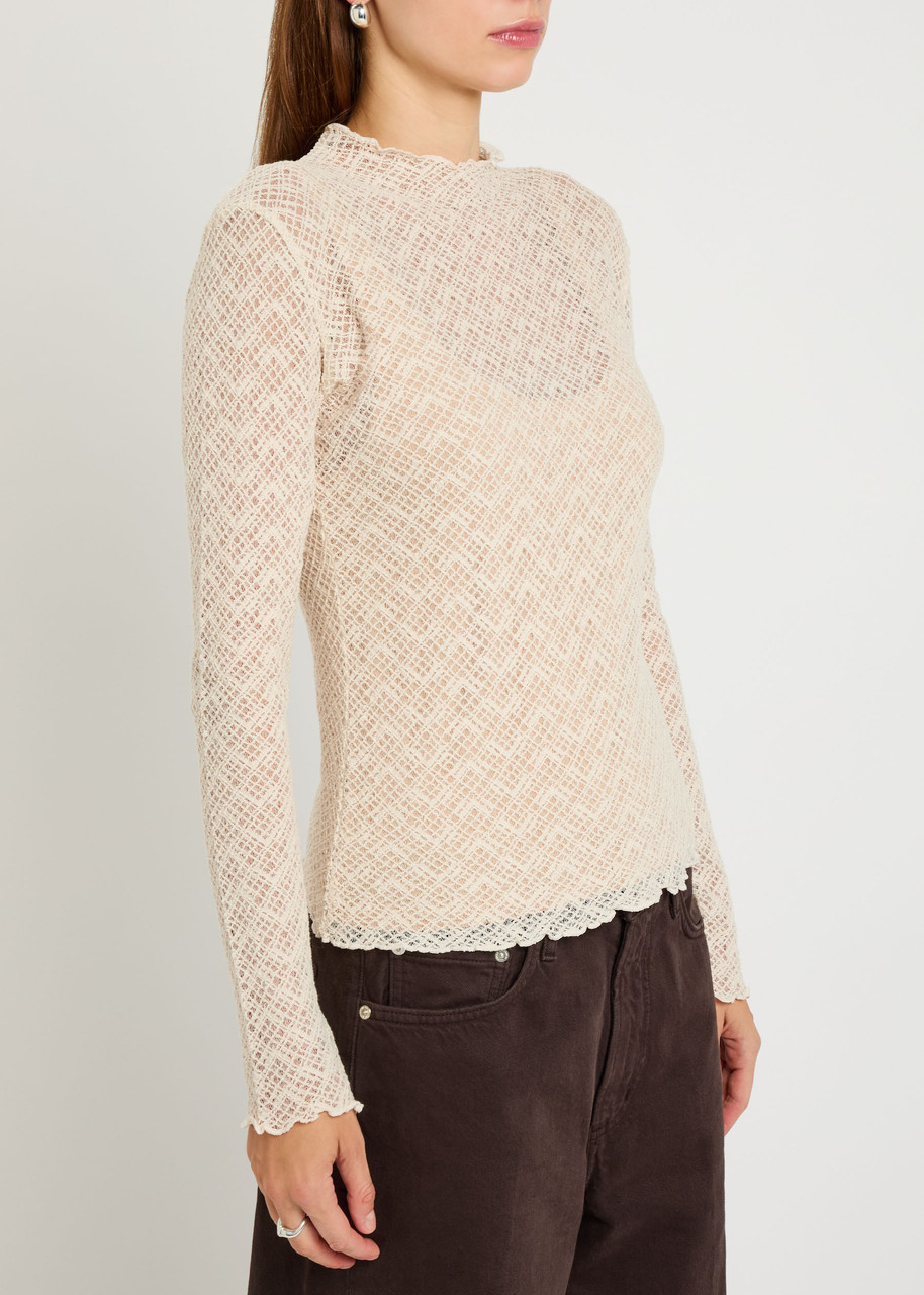 Vince Mock-neck Lace Top In Neutral