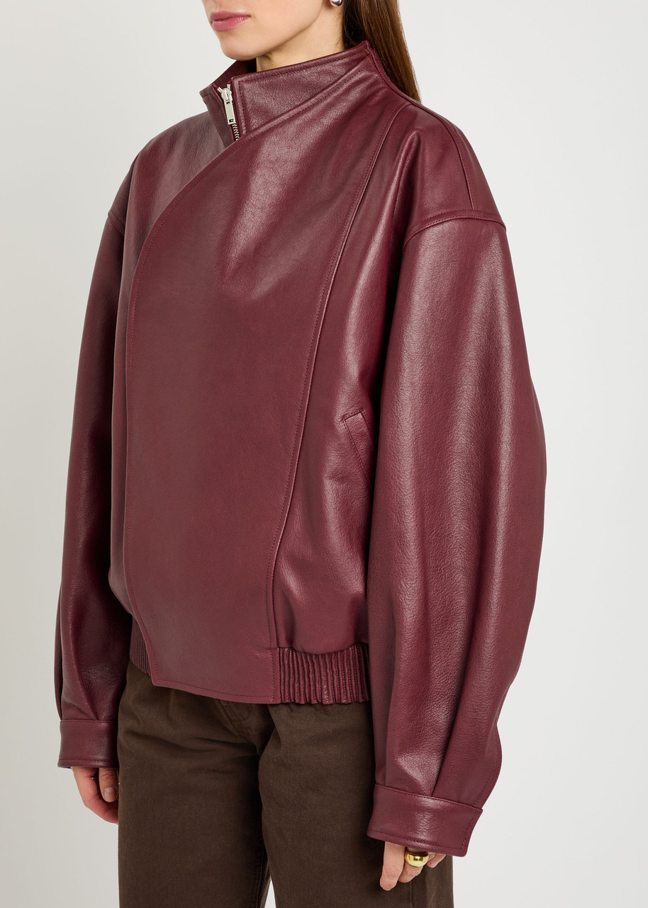 Armarium Salma Grained Leather Bomber Jacket In Burgundy