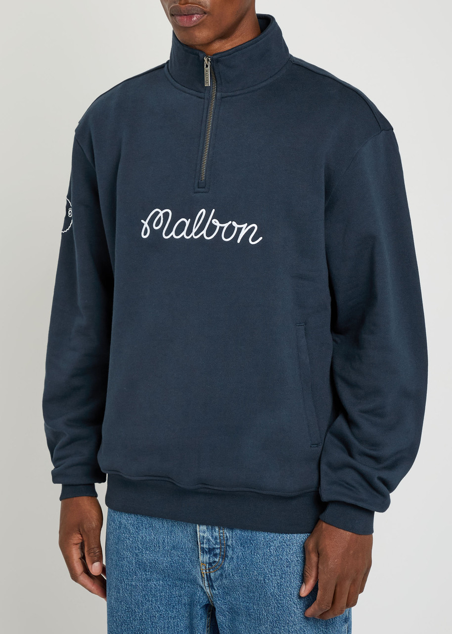 Malbon Collegiate Logo Half-zip Cotton Sweatshirt In Blue