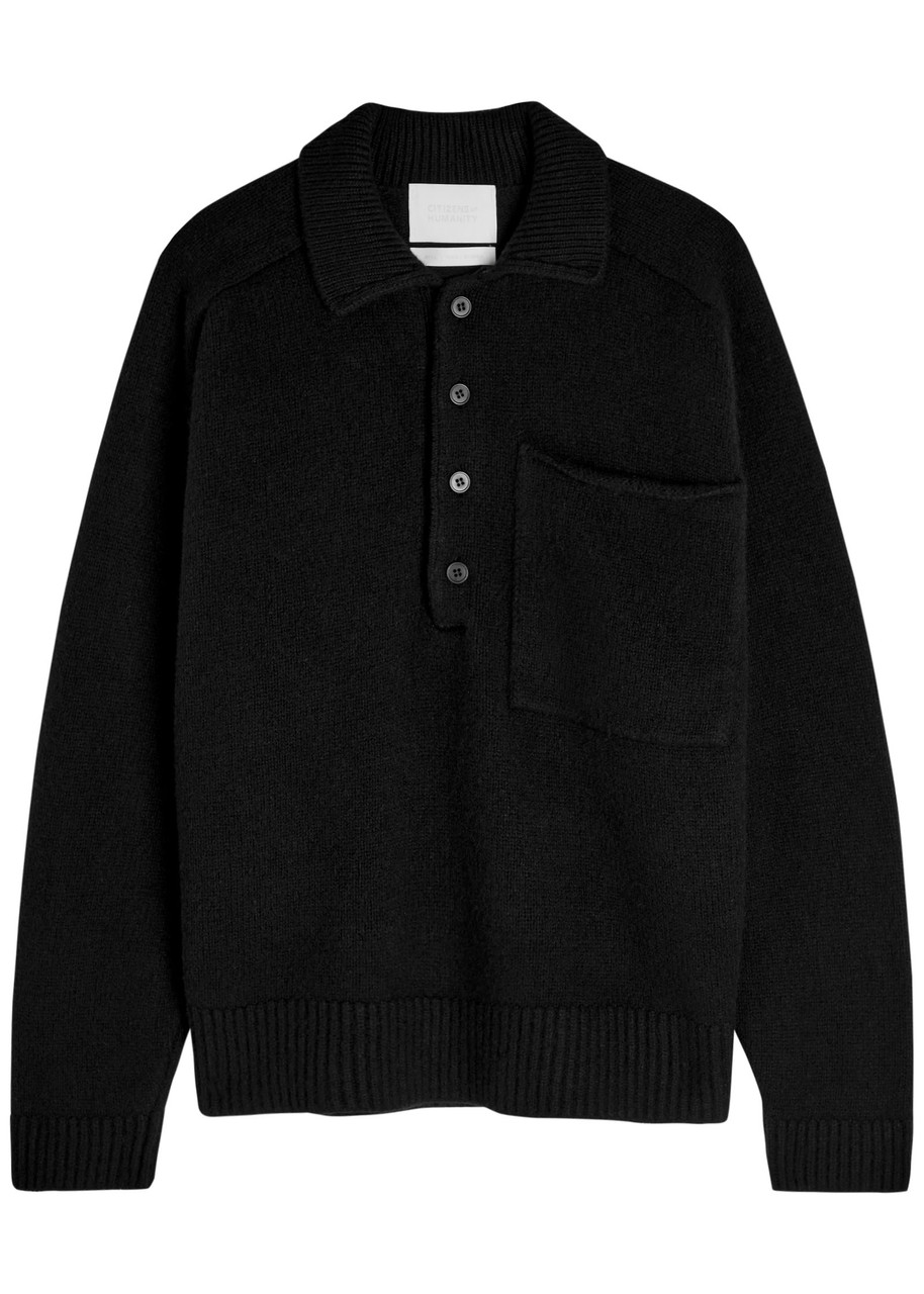 Citizen Of Humanity Citizens Of Humanity Agatha Wool And Cashmere-blend Polo Jumper In Black