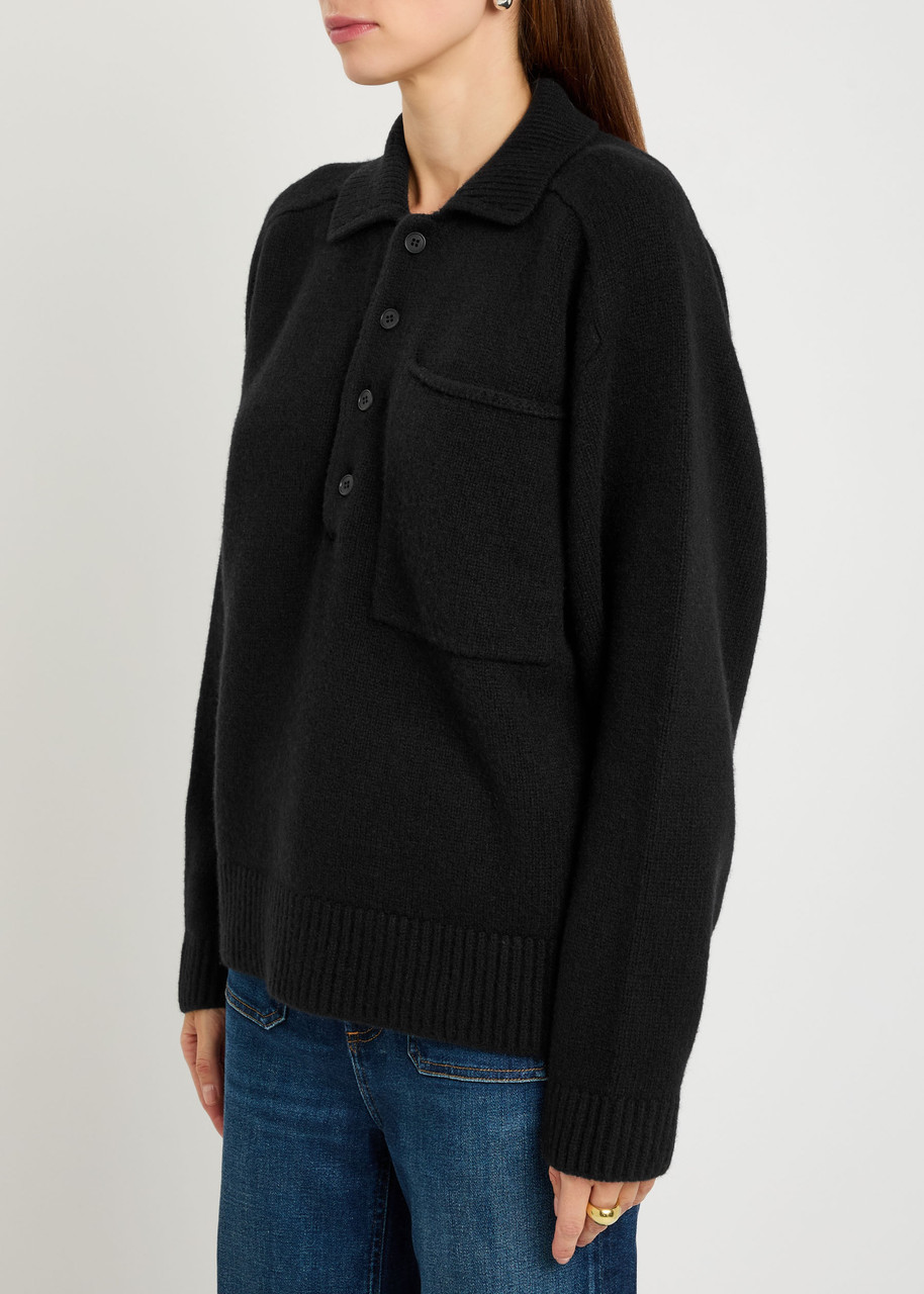 Citizen Of Humanity Citizens Of Humanity Agatha Wool And Cashmere-blend Polo Jumper In Black