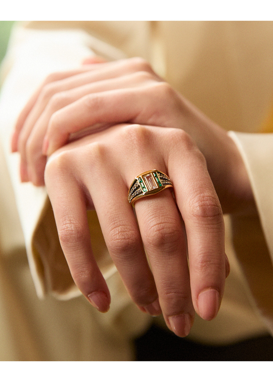 Laura Vann 14ct Gold-plated Vermeil Silver Freya Ring In Brown