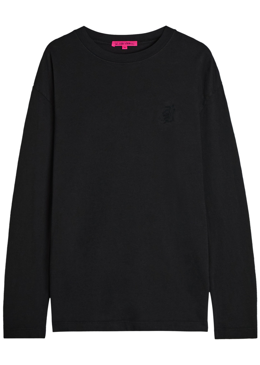 The Elder Statesman Pica Logo-embroidered Cotton And Cashmere-blend Top In Black