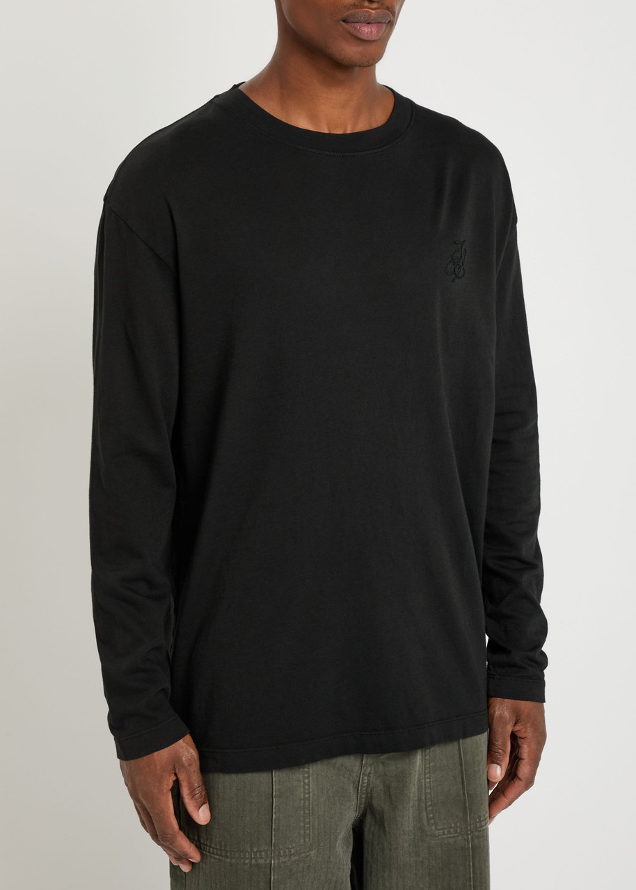 The Elder Statesman Pica Logo-embroidered Cotton And Cashmere-blend Top In Black