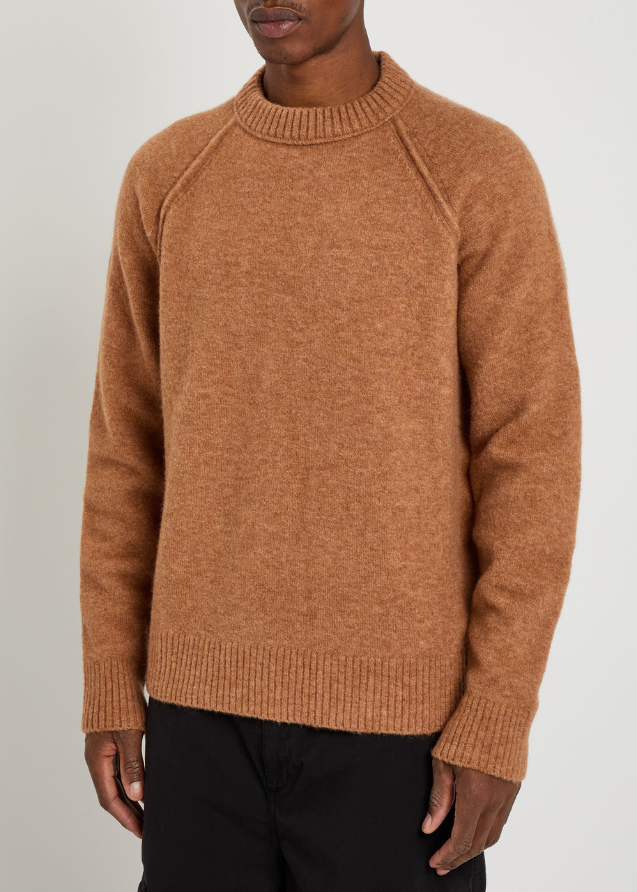 Ten C Maglieria Girocollo Brushed Wool-blend Jumper In Brown