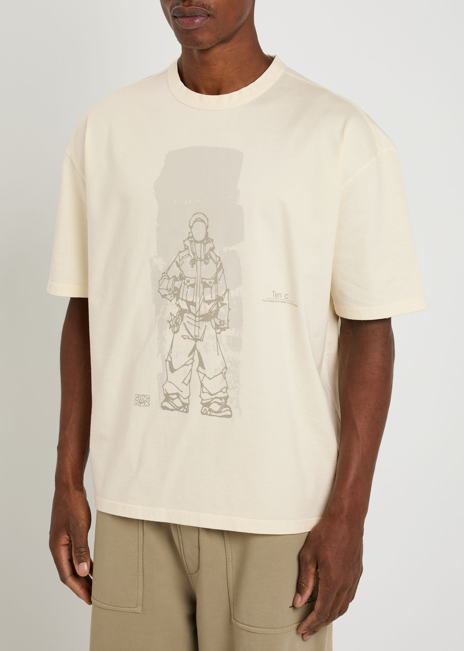 Ten C Manica Corta Printed Cotton T-shirt In Neutral