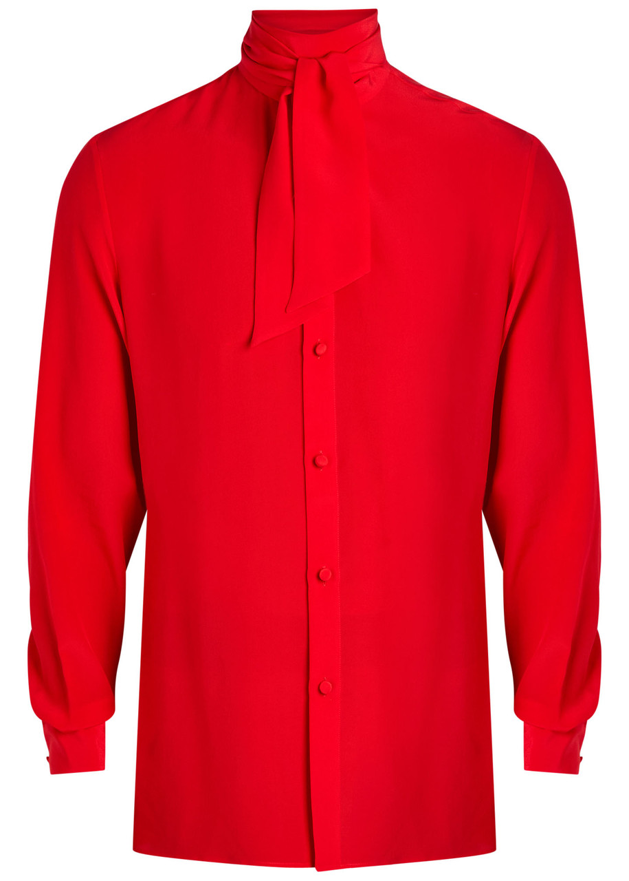 Valentino Garavani Tie Silk-crepe Shirt - Red - 41 (C16 / L)