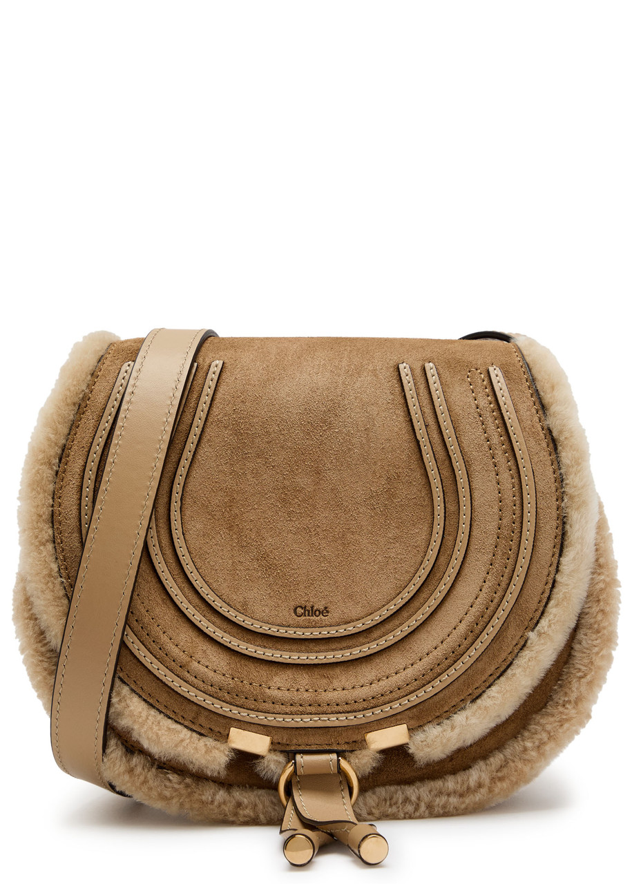 Chloe Marcie Small Shearling-trim Suede Saddle bag - Beige - One Size