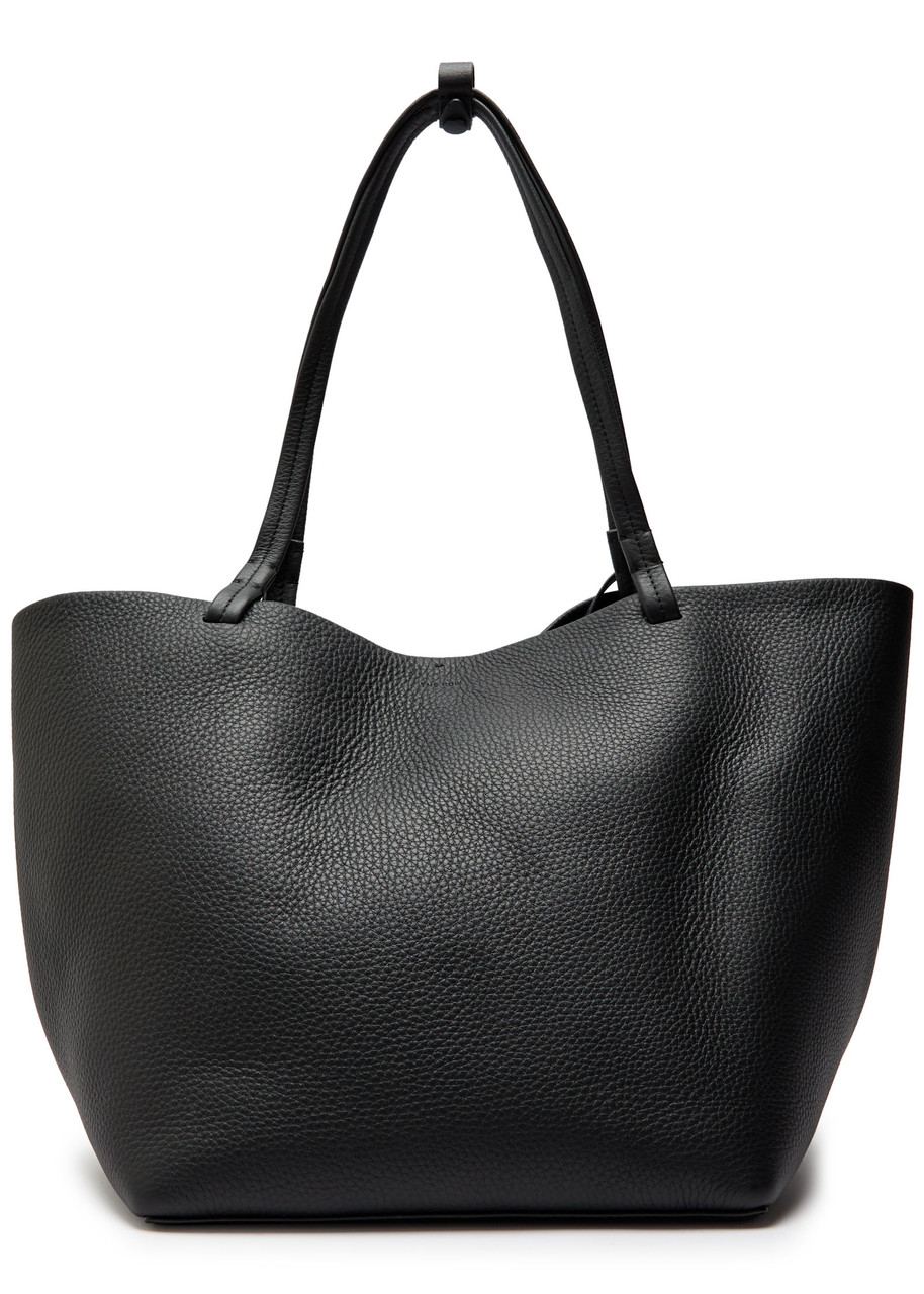 The Row Park Three Grained Leather Tote In Black