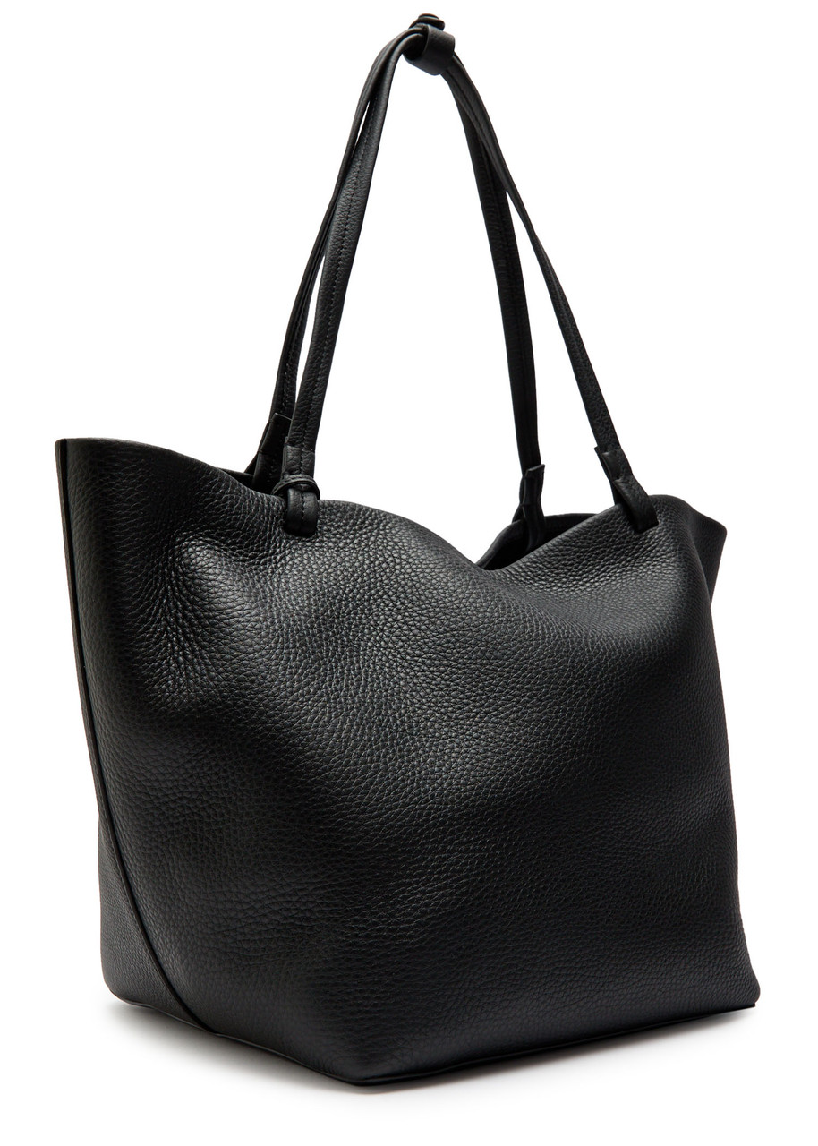 The Row Park Three Grained Leather Tote In Black