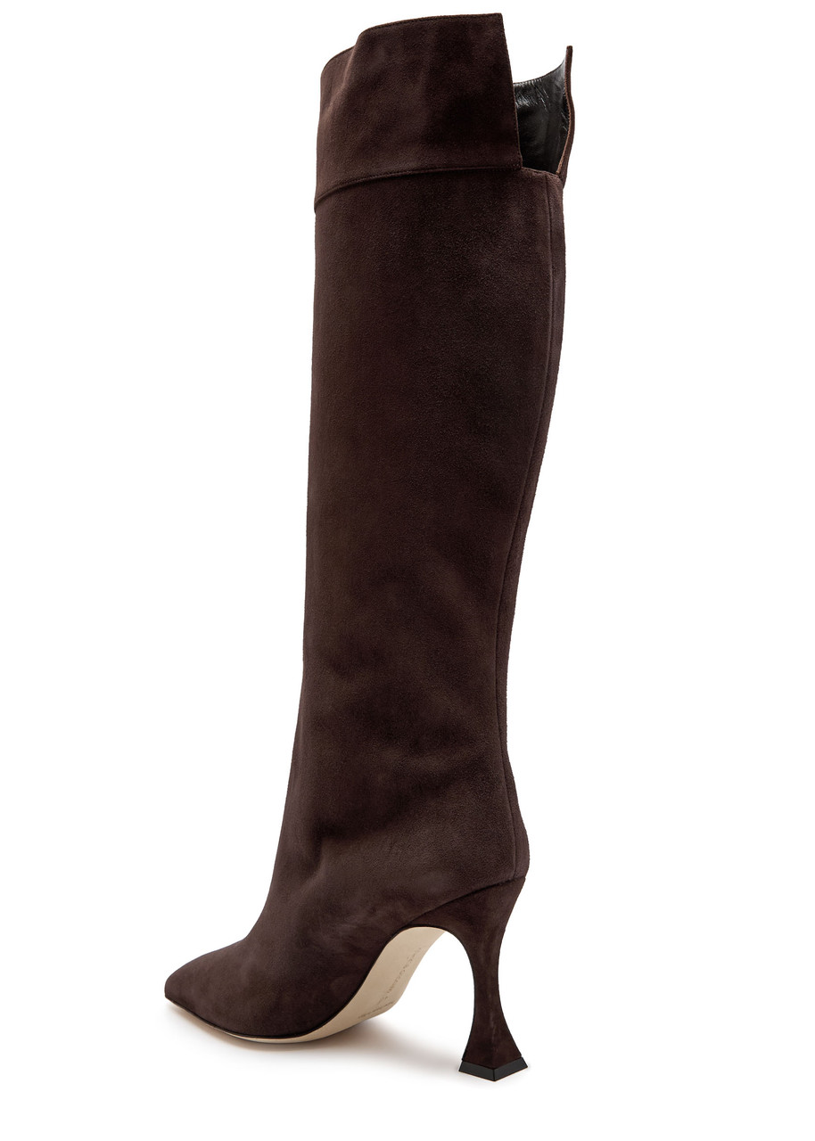Manolo Blahnik Miralonepla 90 Suede Knee-high Boots In Brown