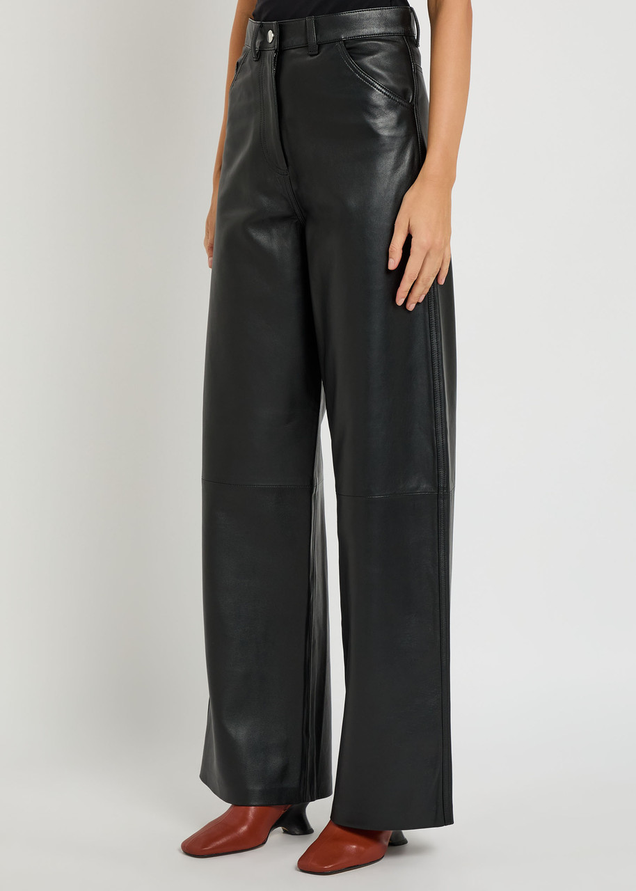 Skiim Marcella Wide-leg Leather Trousers In Black