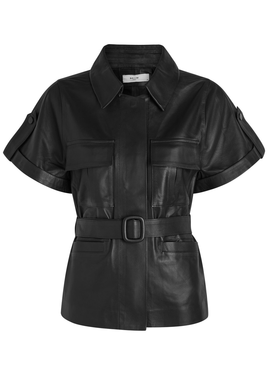 Skiim Eloise Belted Leather Shirt - Black - 36 (UK8 / S)