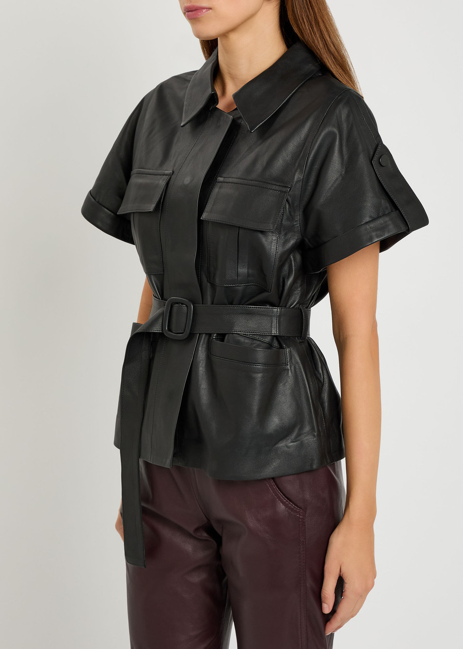 Skiim Eloise Belted Leather Shirt In Black