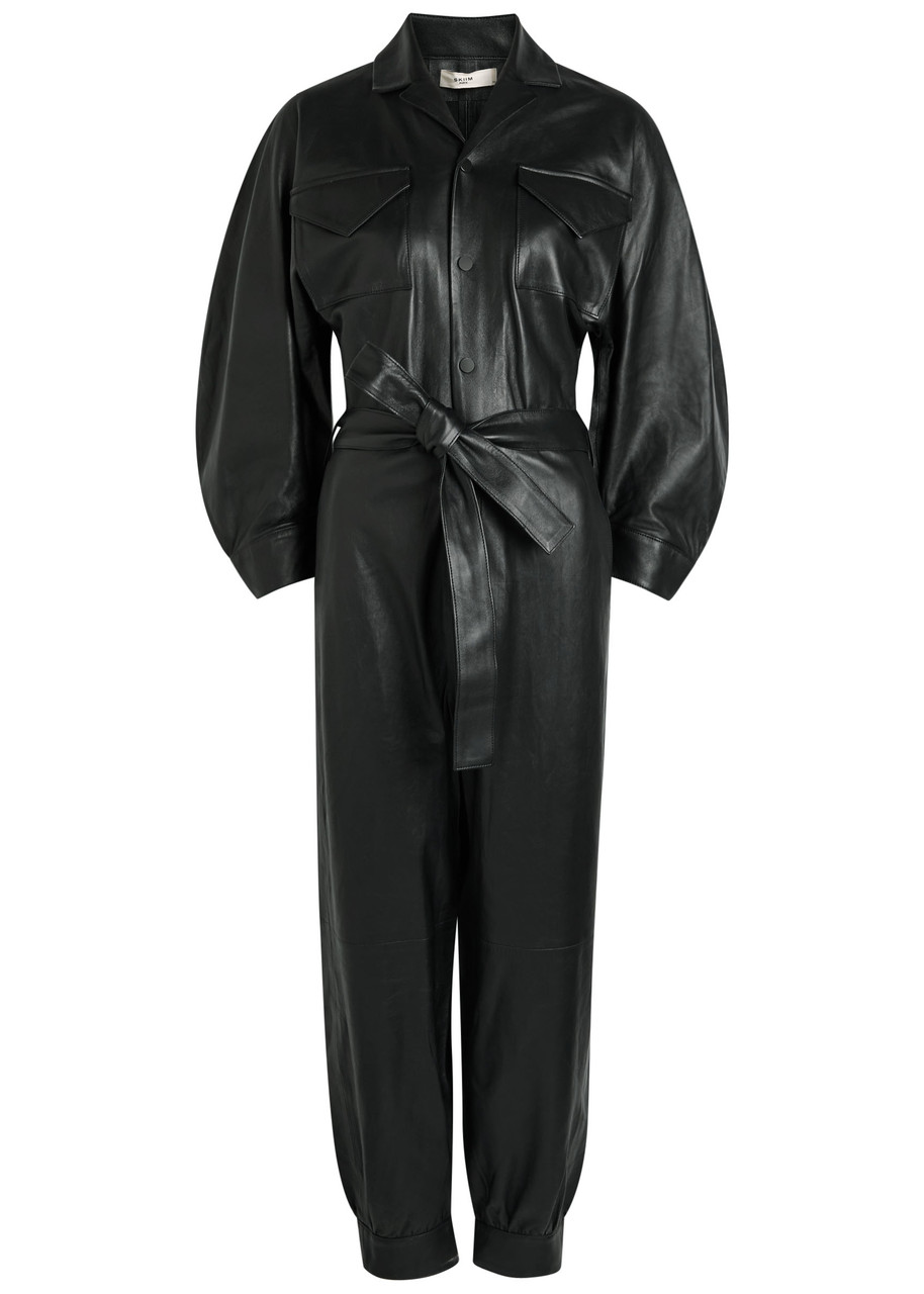 Skiim Ophelia Belted Leather Jumpsuit In Black