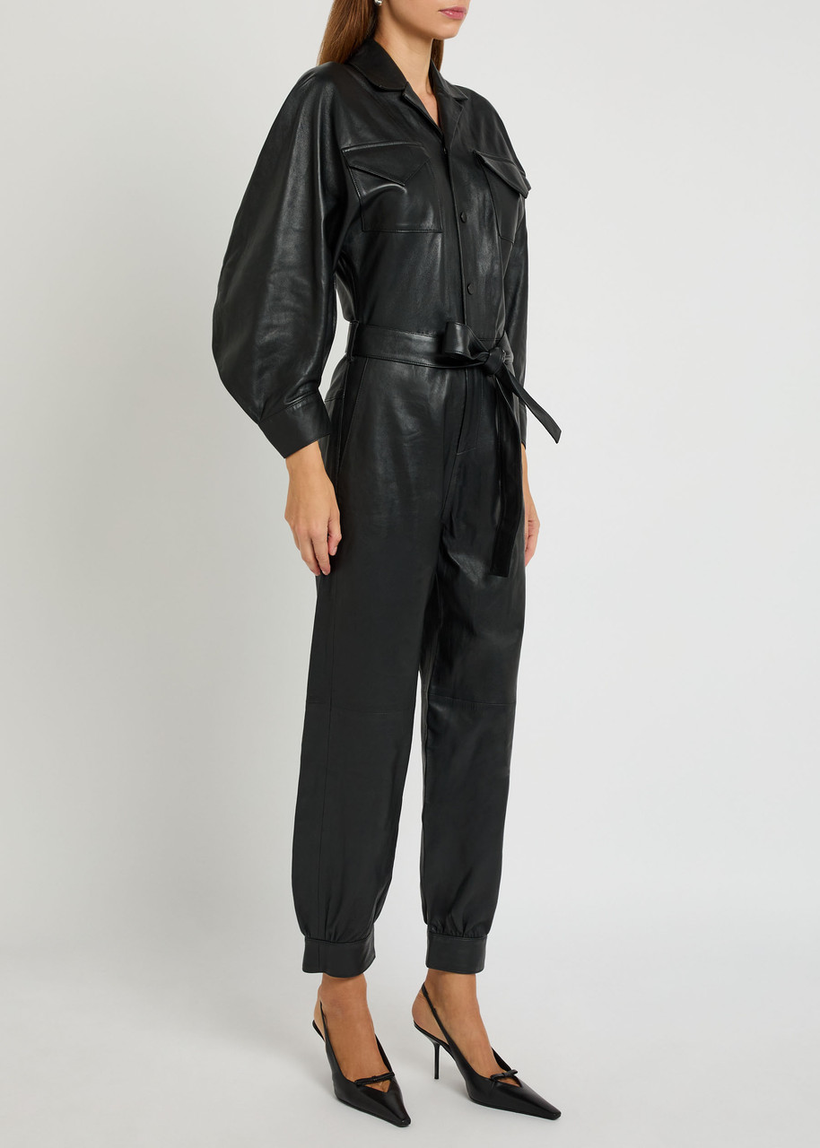 Skiim Ophelia Belted Leather Jumpsuit In Black