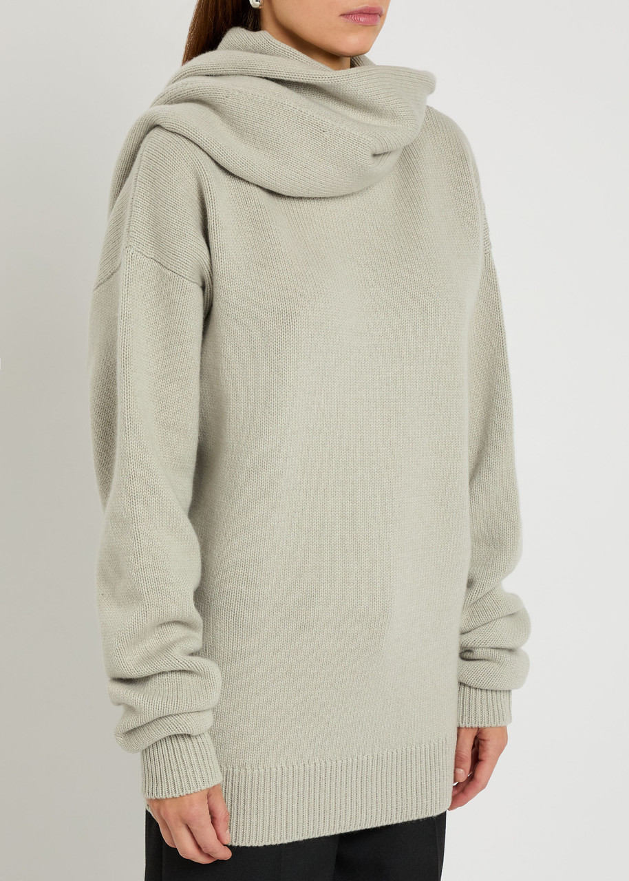 Calvin Klein Mia Scarf-effect Cashmere Jumper – Ivory – XS (UK6 / XS)