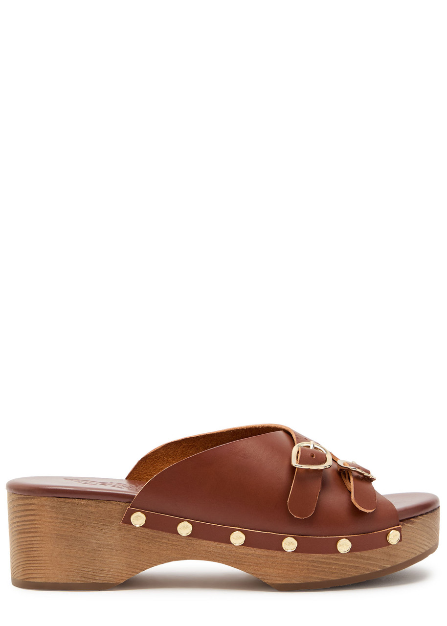 Ancient Greek Sandals Natali Sabot Leather Flatform Sandals In Brown