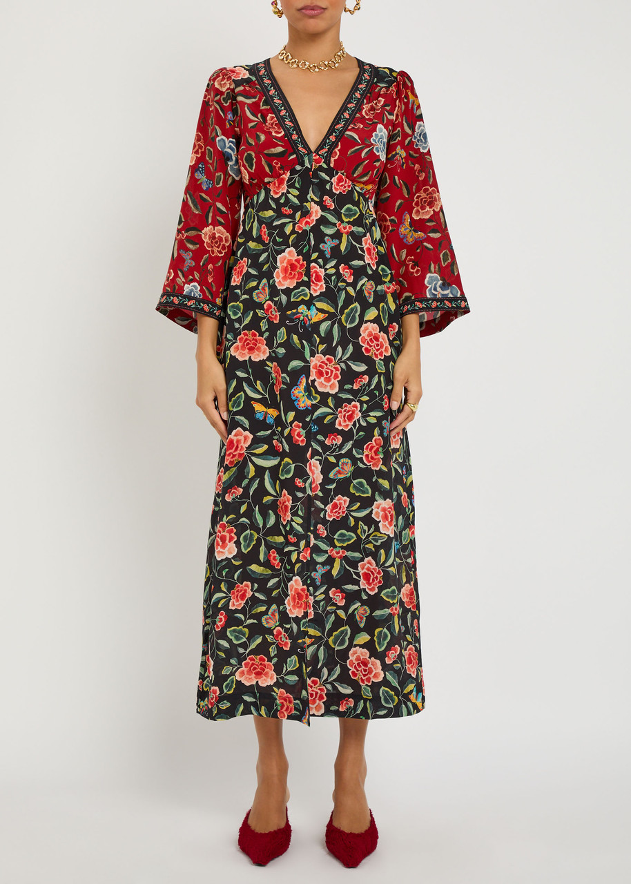 Rixo London Rixo Dahlia Floral-print Silk-crepe Midi Dress In Multi