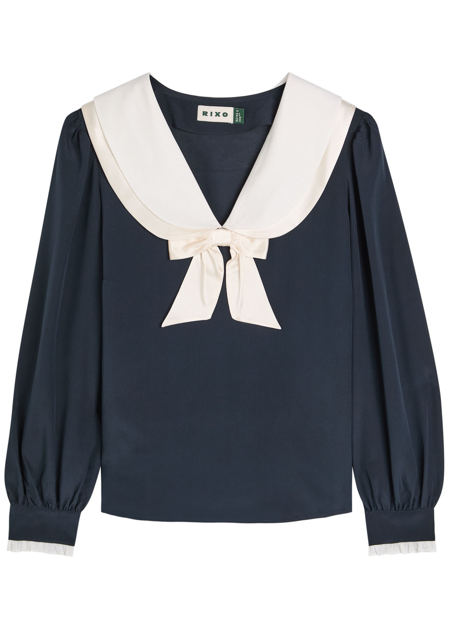 Rixo London Rixo Eimer Sailor-collar Silk-crepe Blouse In Blue