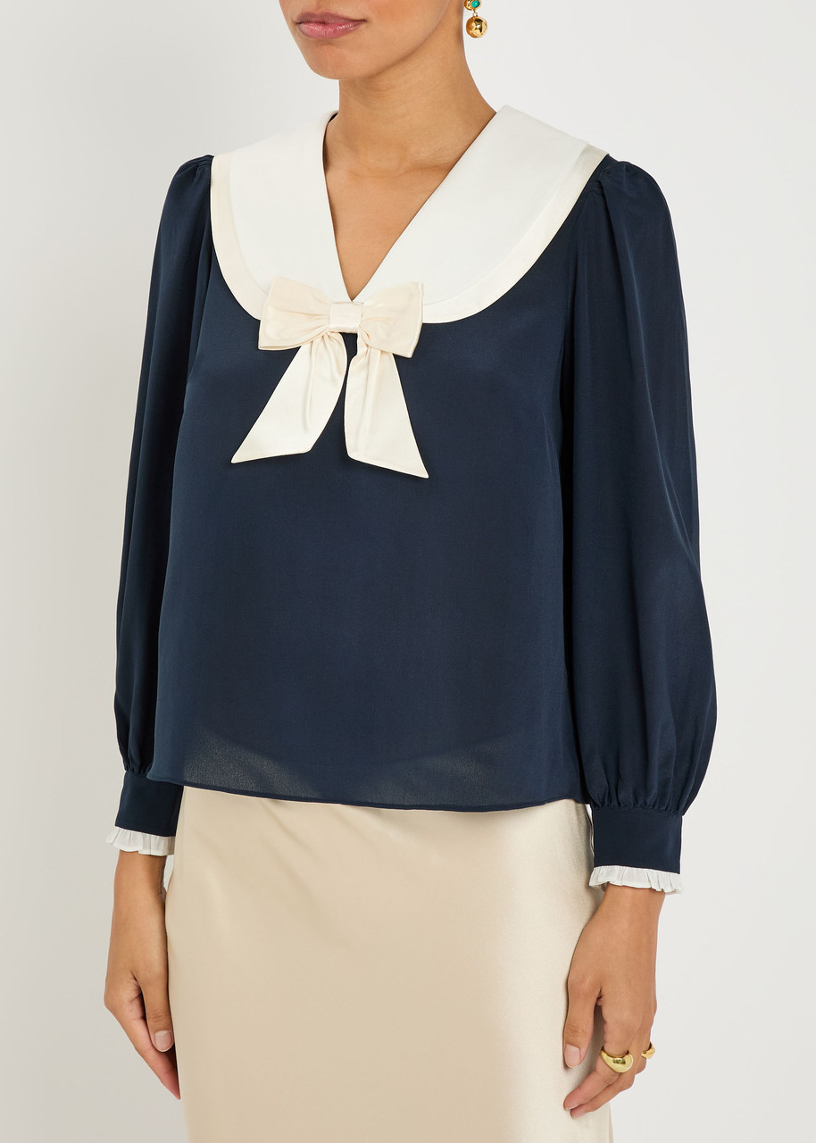 Rixo London Rixo Eimer Sailor-collar Silk-crepe Blouse In Blue