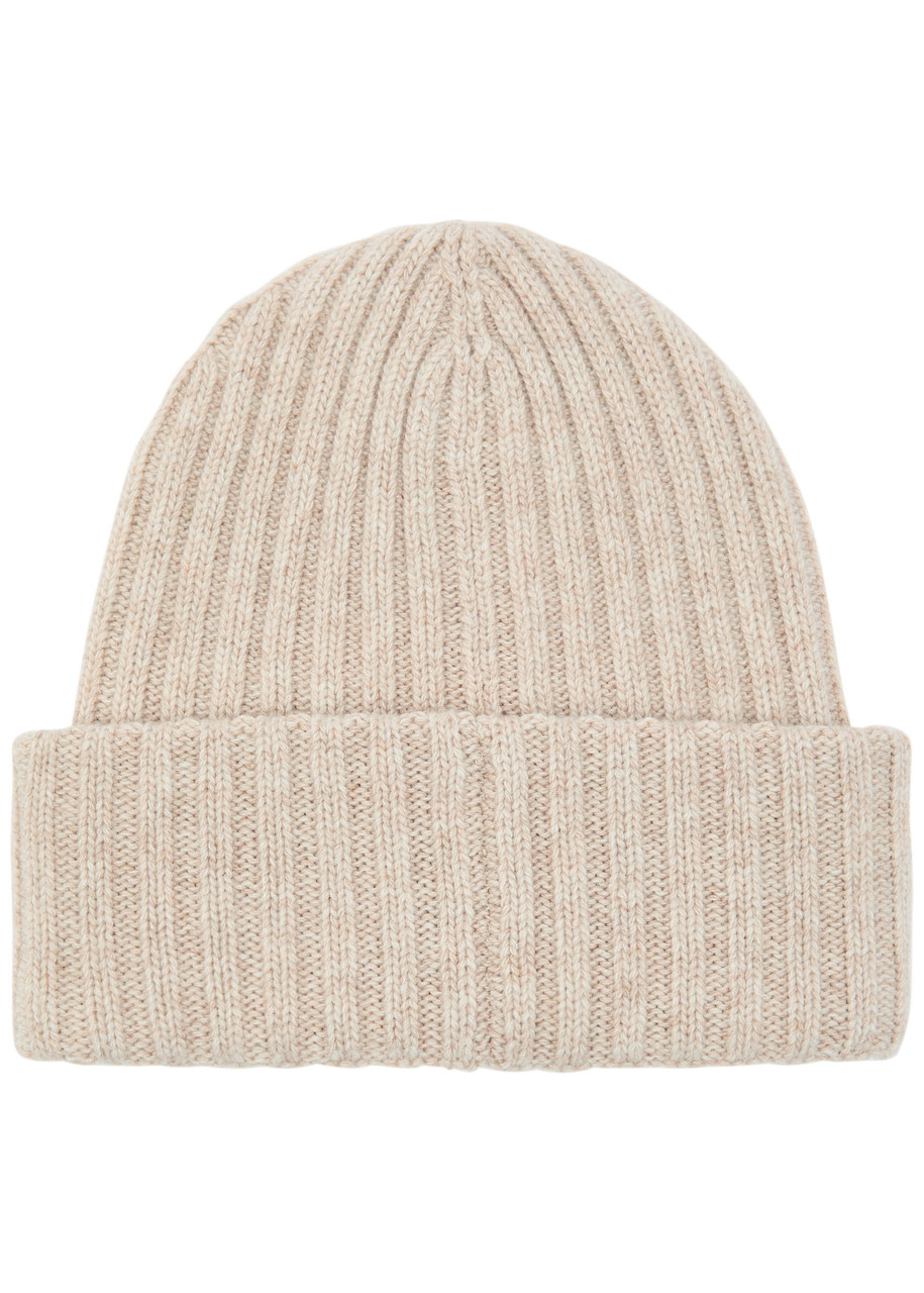 Ganni Core Future Logo-embroidered Wool-blend Beanie – Sand – One Size