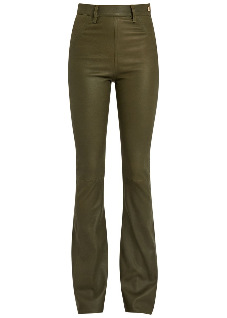 Skiim Brigitta Slim Flared-leg Stretch-suede And Leather Trousers In Green