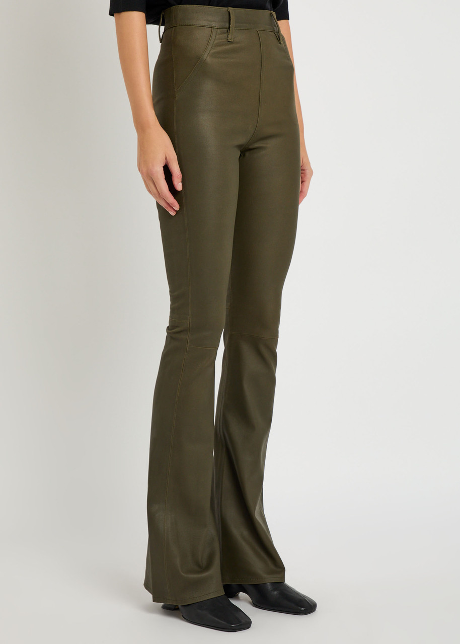 Skiim Brigitta Slim Flared-leg Stretch-suede And Leather Trousers In Green