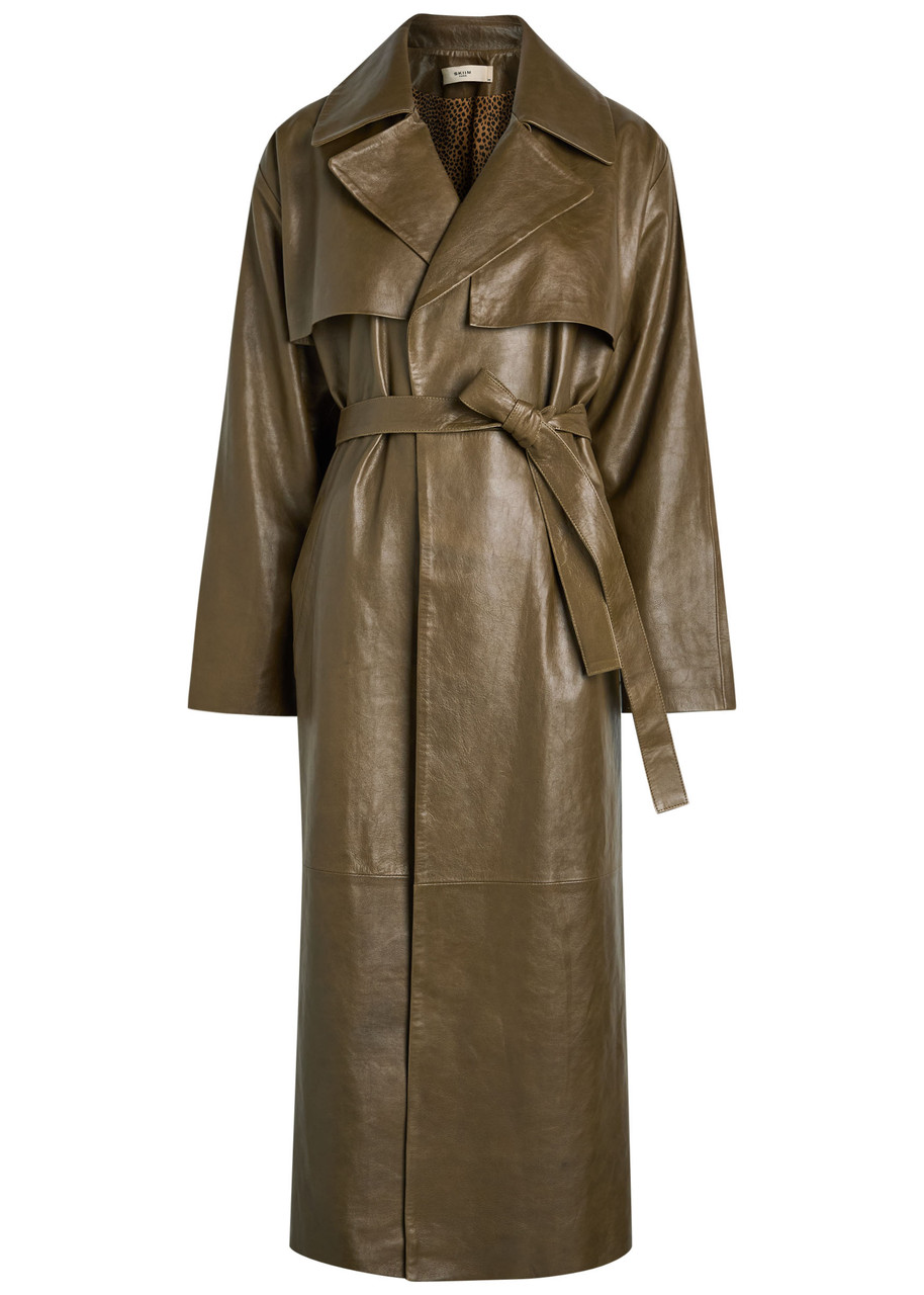 Skiim Karla Belted Leather Trench Coat In Multi