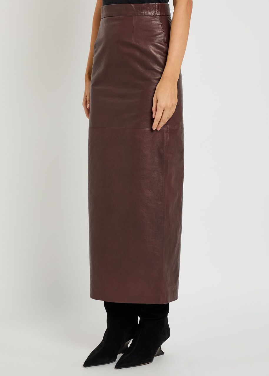Skiim Huguette Leather Maxi Skirt In Brown