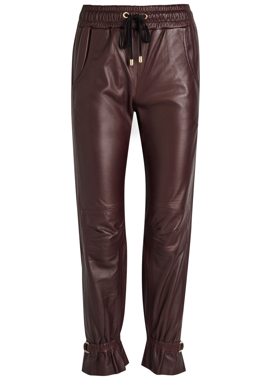 Skiim Gaby Drawstring Leather Trousers In Burgundy