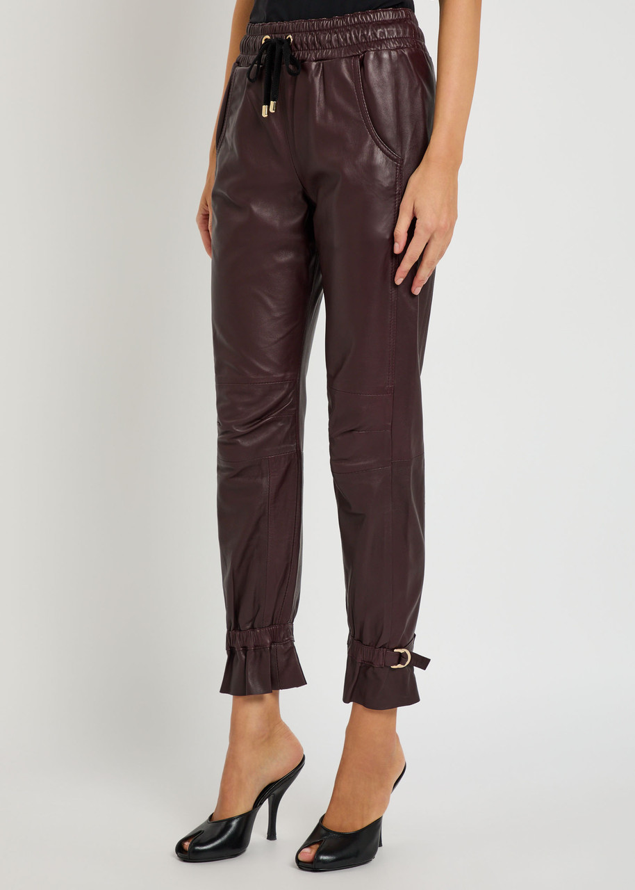Skiim Gaby Drawstring Leather Trousers In Burgundy